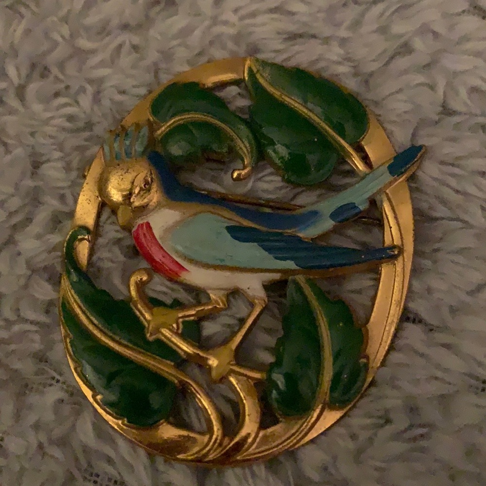 Vintage art nouveau bird brooch